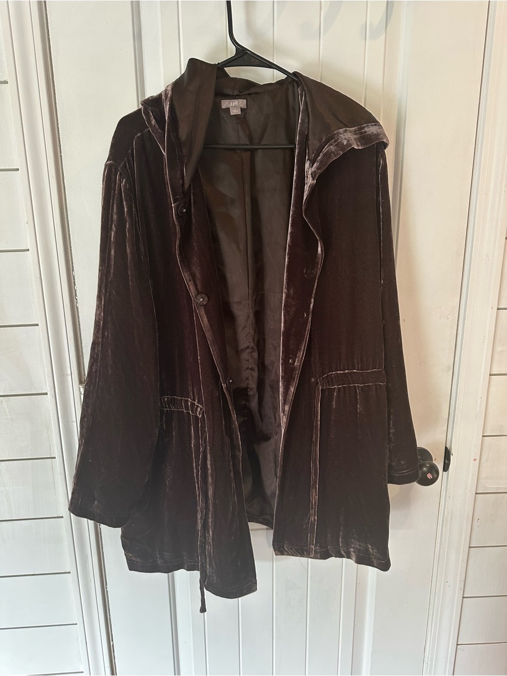 J. Jill Velvet Hooded Trench Coat in Dark Brown